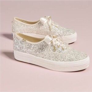 KATE SPADE x KEDS | NWOB Triple Platform Glitter Ribbon Sneaker White | 7.5